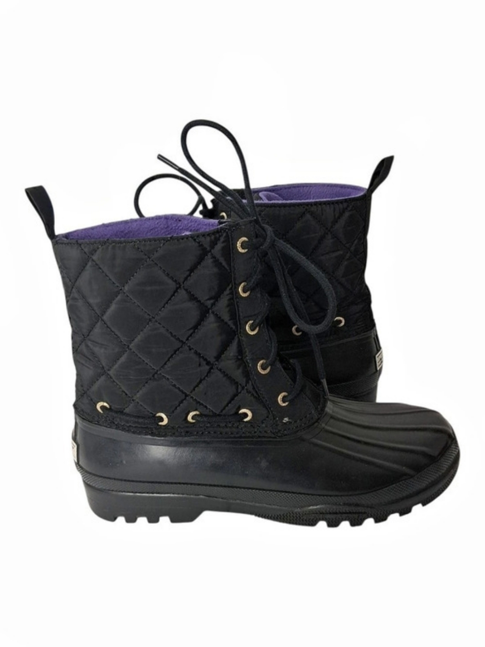 Sperry Saltwater Womens Duck Boots 8 Black Quilted Waterproof Winter Rain Shoes